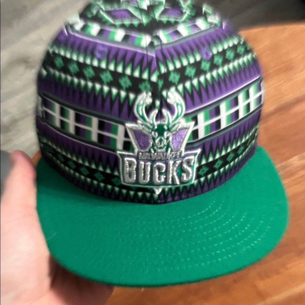 Mitchell & Ness Purple and Green Patterned Hat